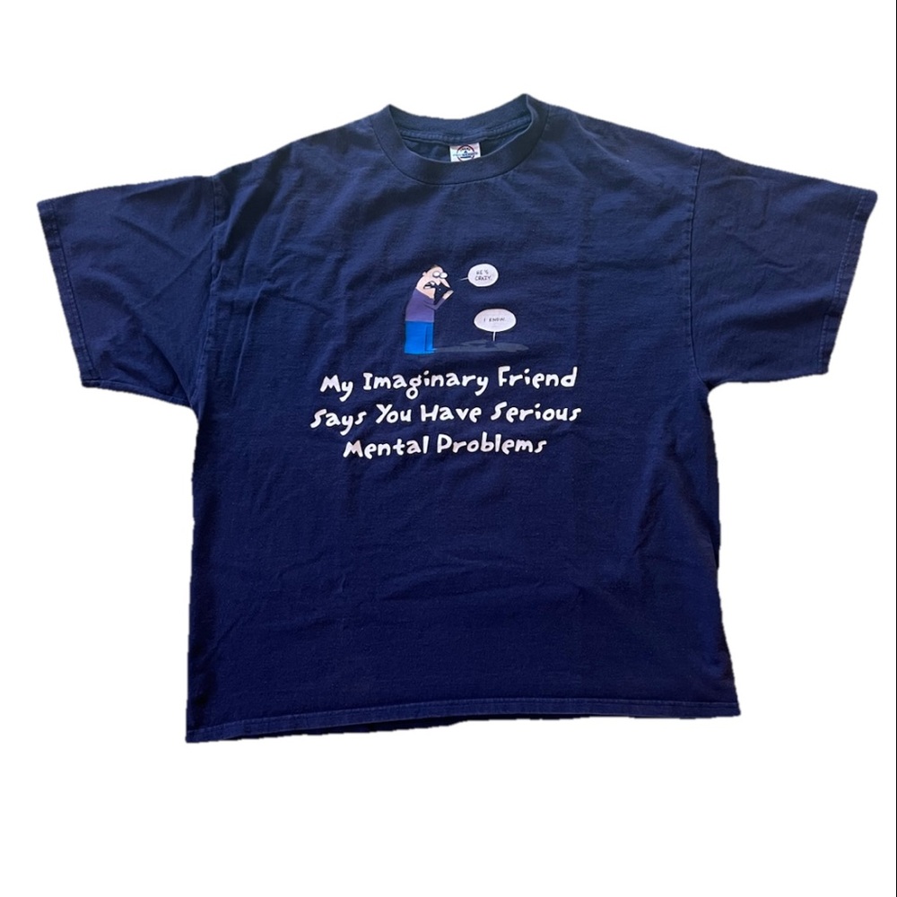 Comic Imaginary Friend Graphic Tshirt Y2K Funny Men’s Sz XL Navy Humorous Print